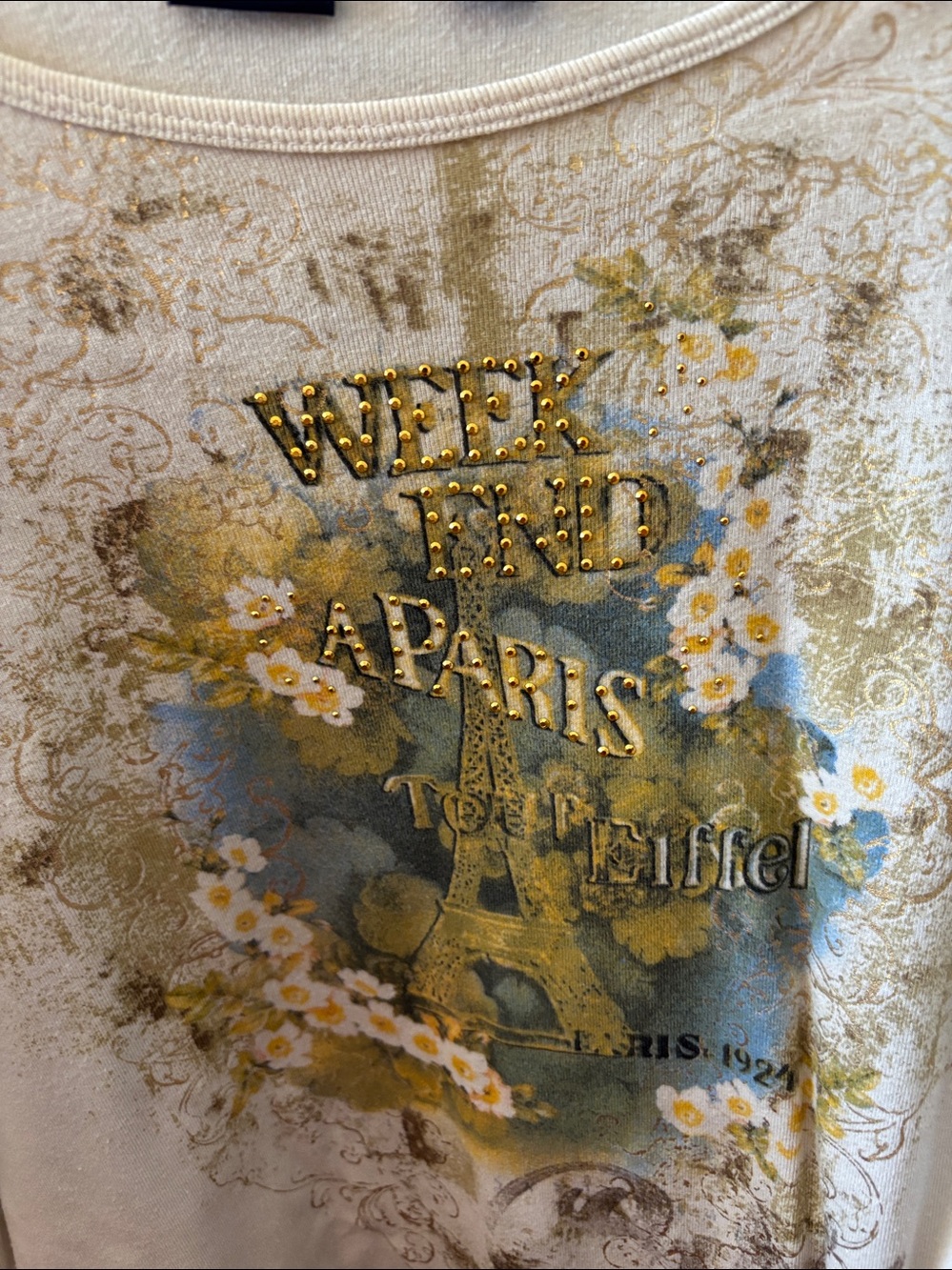 Westbound Tee with Gold and Blue Floral Paris Graphic PM - Picture 1 of 4